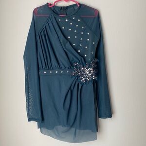 Weissman Lyrical Dance Costume- “Alone”- Dark Green with Rhinestones- Size MC